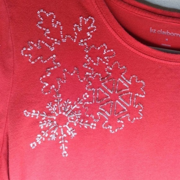🎈4 FOR $20 Liz Claiborne Christmas Red Snowflake Top - Picture 3 of 8